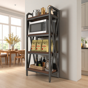 56.30 Bakers Rack 4-Level Storage Shelves Mental And Wooden Kitchen Shelves, Kitchen Organizers And Storage, For Garage, Pantry, Bathroom ,25.60 Length