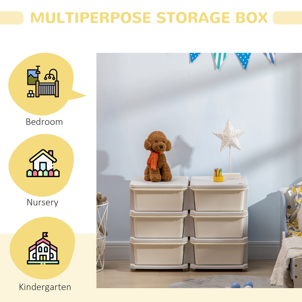 3 Tier Kids Storage Unit, Toy Organizers and Storage with 6 Drawer Chest for Kids Bedroom Nursery Kindergarten Living Room for Boys Girls Toddlers, Cream White