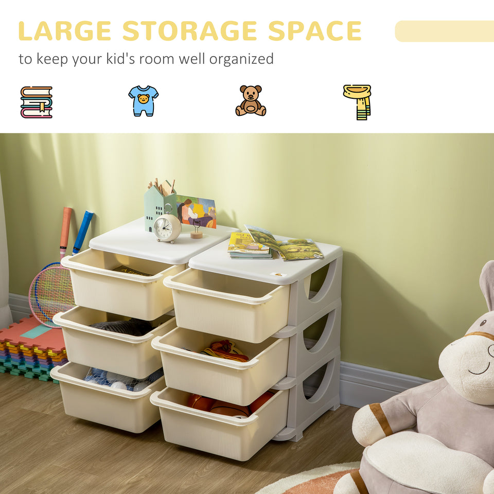 3 Tier Kids Storage Unit, Toy Organizers and Storage with 6 Drawer Chest for Kids Bedroom Nursery Kindergarten Living Room for Boys Girls Toddlers, Cream White