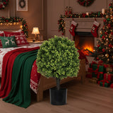 2PCS Set 22in Artificial Trees Natural Topiary Balls Outdoor Decor Pre-Lit Faux Plants For Porch Patio Balcony Year-Round Holiday Home Decor Vibrant Greenery