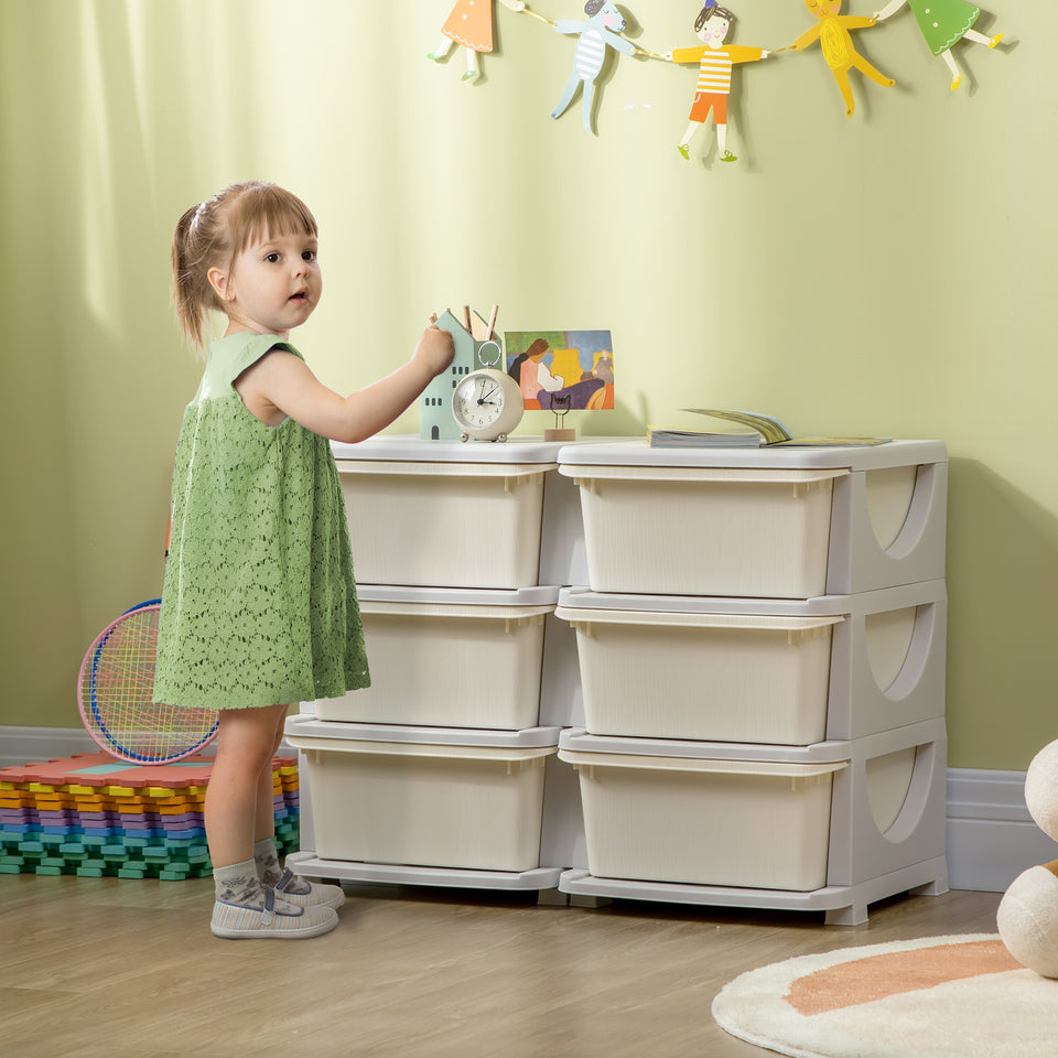 3 Tier Kids Storage Unit, Toy Organizers and Storage with 6 Drawer Chest for Kids Bedroom Nursery Kindergarten Living Room for Boys Girls Toddlers, Cream White