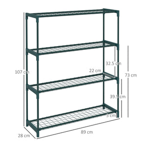 Modern Plant Stand, 4-Tier Planter Holder With Steel Frame, Outdoor Flower Display Rack For Potted Plants Garden Balcony Decor, Dark Green
