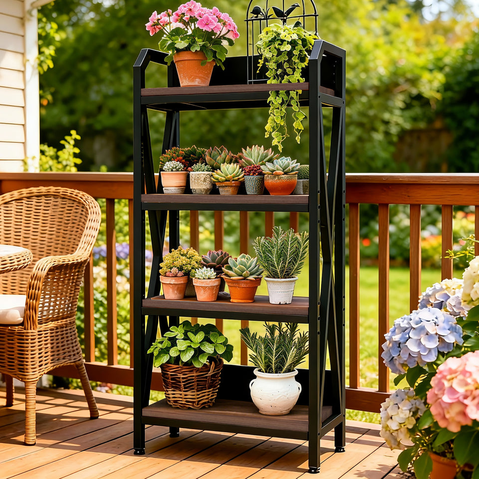56.30 Bakers Rack 4-Level Storage Shelves Mental And Wooden Kitchen Shelves, Kitchen Organizers And Storage, For Garage, Pantry, Bathroom ,25.60 Length