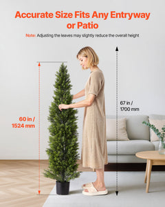 Artificial Topiary Cedar Trees, 60 Inch 2 Set Faux Pine Shrubs Plants, Fake Silk Tree Look Real, Easy Assembly For Decor Front Porch Outdoor Patio Garden Balcony Backyard Indoor Office