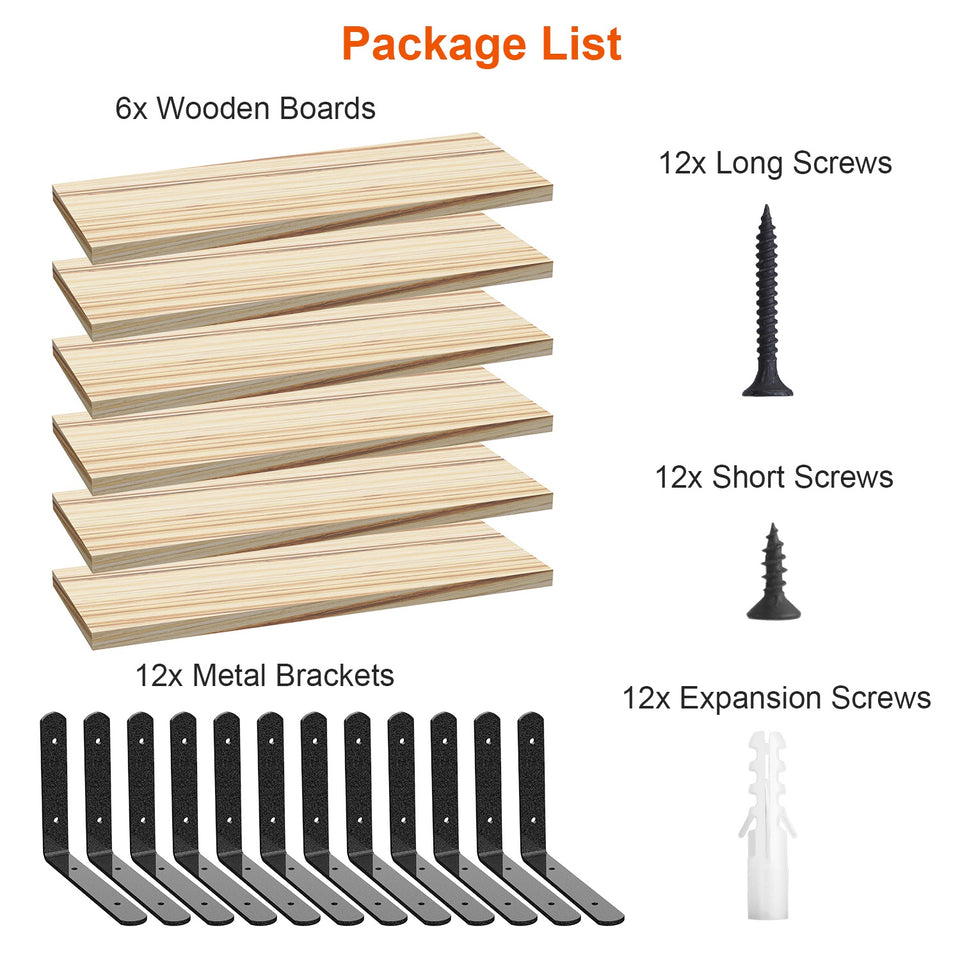 6 Sets Floating Shelves 15.74x5.74Inch Wall Mounted Shelves Wood Storage Shelves Metal Bracket Hanging Display Shelf Wall Organizer For Living Room Bathroom Kitchen Decor