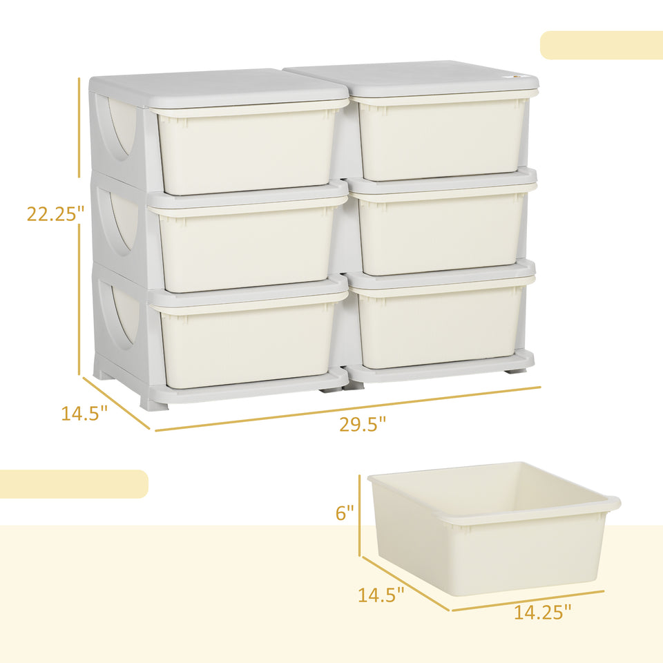 3 Tier Kids Storage Unit, Toy Organizers and Storage with 6 Drawer Chest for Kids Bedroom Nursery Kindergarten Living Room for Boys Girls Toddlers, Cream White