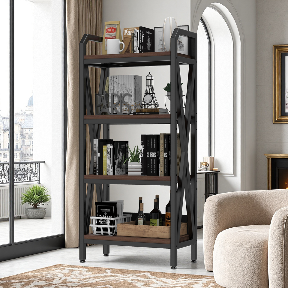 56.30 Bakers Rack 4-Level Storage Shelves Mental And Wooden Kitchen Shelves, Kitchen Organizers And Storage, For Garage, Pantry, Bathroom ,25.60 Length