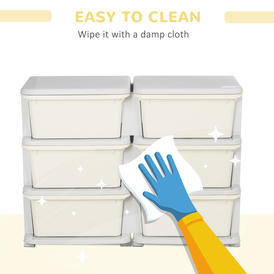 3 Tier Kids Storage Unit, Toy Organizers and Storage with 6 Drawer Chest for Kids Bedroom Nursery Kindergarten Living Room for Boys Girls Toddlers, Cream White