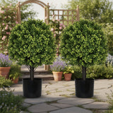 2PCS Set 22in Artificial Trees Natural Topiary Balls Outdoor Decor Pre-Lit Faux Plants For Porch Patio Balcony Year-Round Holiday Home Decor Vibrant Greenery