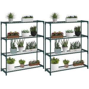 Modern Plant Stand, 4-Tier Planter Holder With Steel Frame, Outdoor Flower Display Rack For Potted Plants Garden Balcony Decor, Dark Green