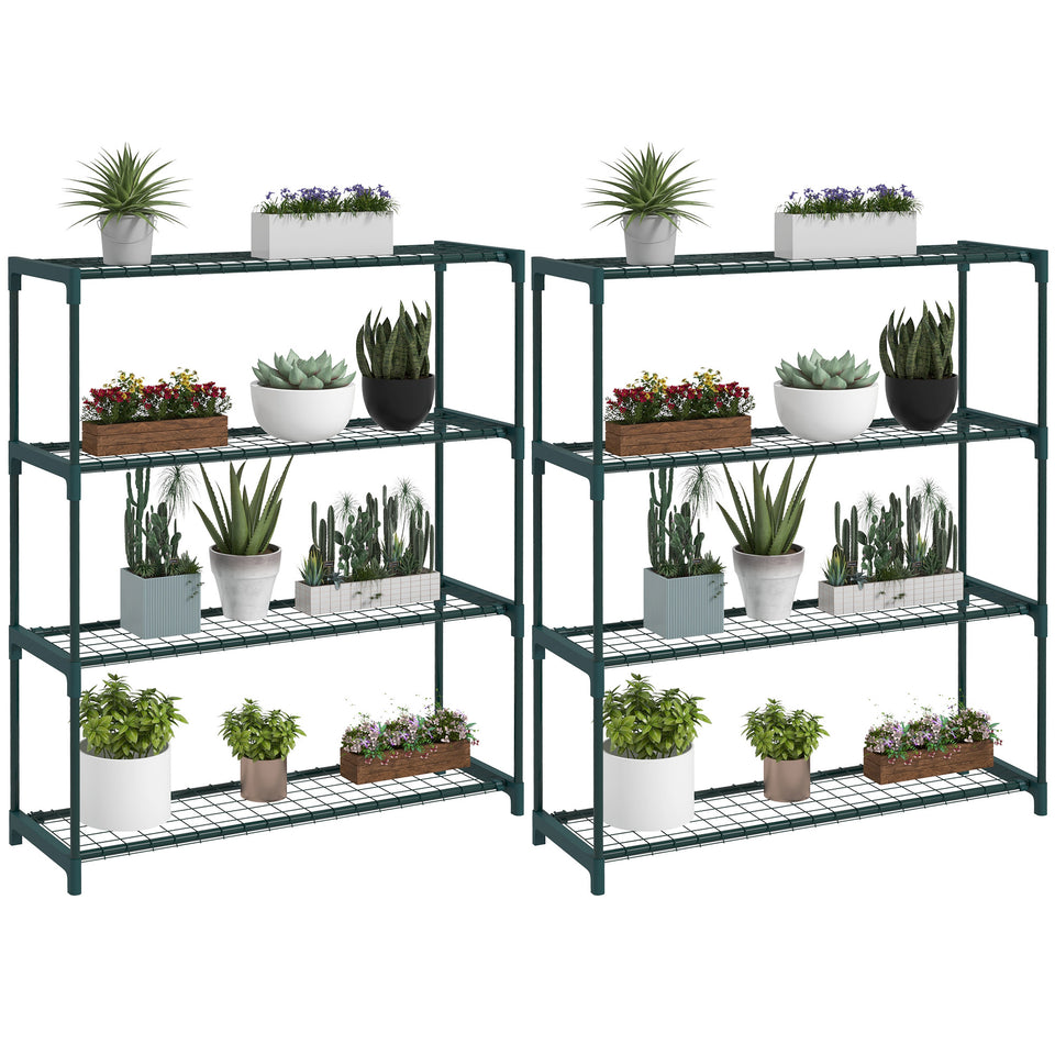 Modern Plant Stand, 4-Tier Planter Holder With Steel Frame, Outdoor Flower Display Rack For Potted Plants Garden Balcony Decor, Dark Green
