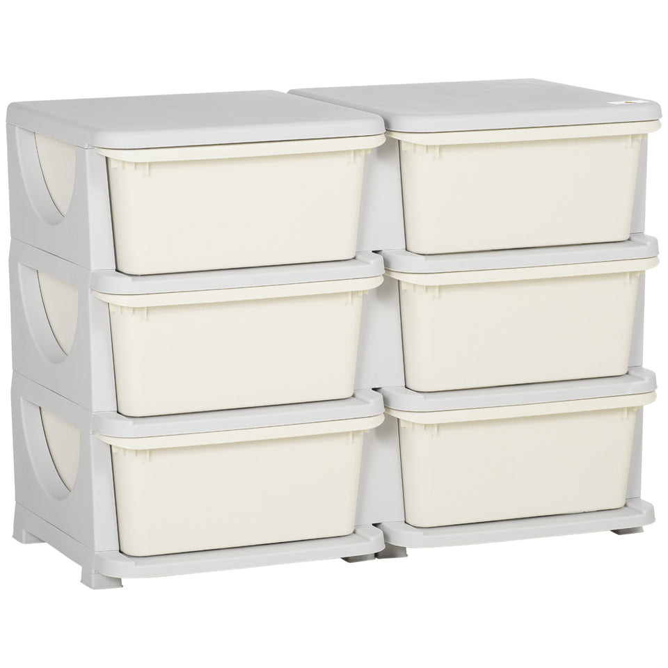 3 Tier Kids Storage Unit, Toy Organizers and Storage with 6 Drawer Chest for Kids Bedroom Nursery Kindergarten Living Room for Boys Girls Toddlers, Cream White