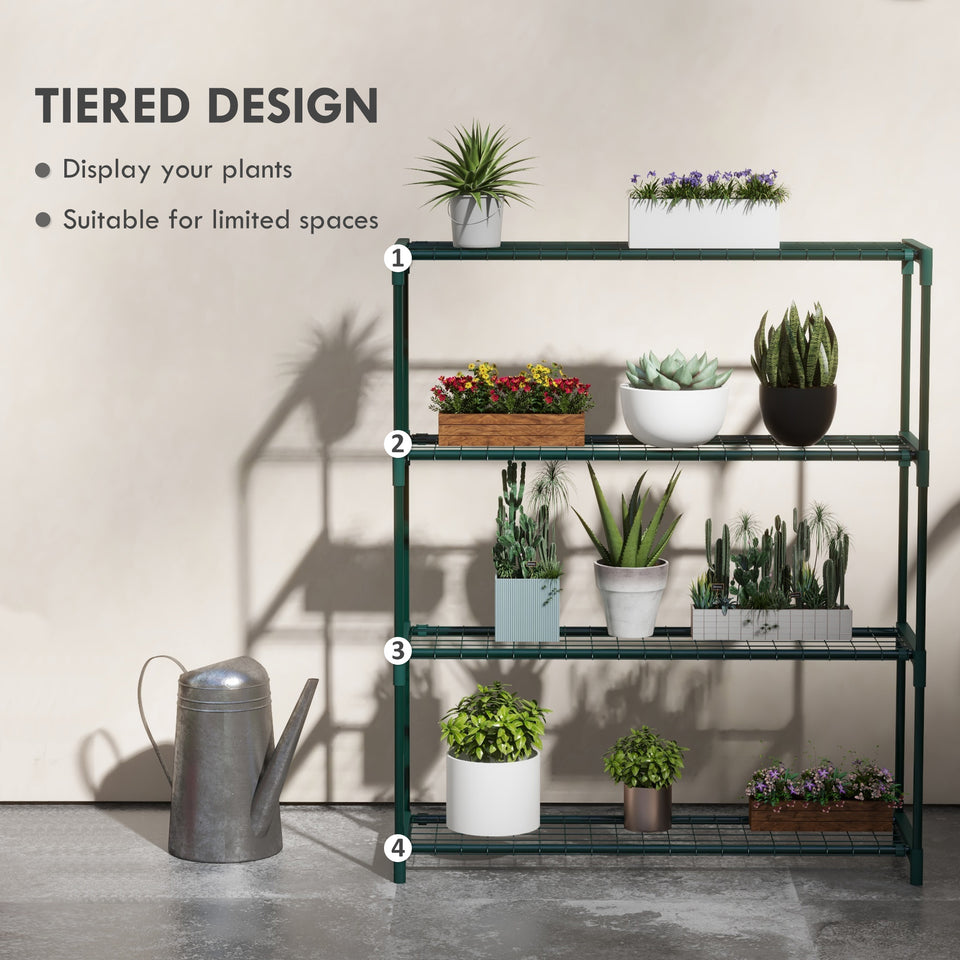 Modern Plant Stand, 4-Tier Planter Holder With Steel Frame, Outdoor Flower Display Rack For Potted Plants Garden Balcony Decor, Dark Green